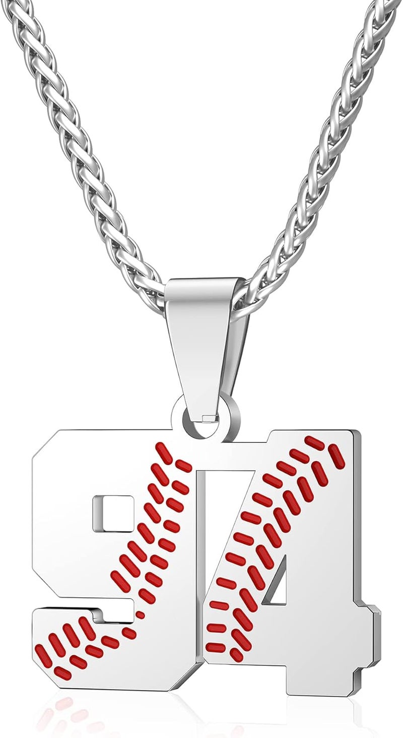 Wikavanli Personalized Baseball Jersey Number 00-99 Necklace - Stainless Steel Baseball Chain Pendant Necklace - Team Jewelry Gift for Boys, Girls, Men, Women - Image 1